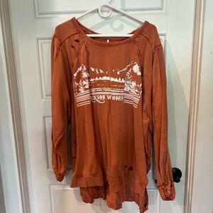 Free People Women's Rust Graphic Top